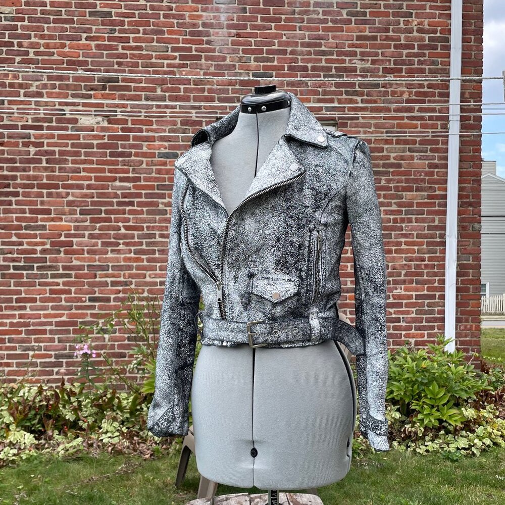 Asymmetric Marc New York Madison Crackled Leather Moto Jacket